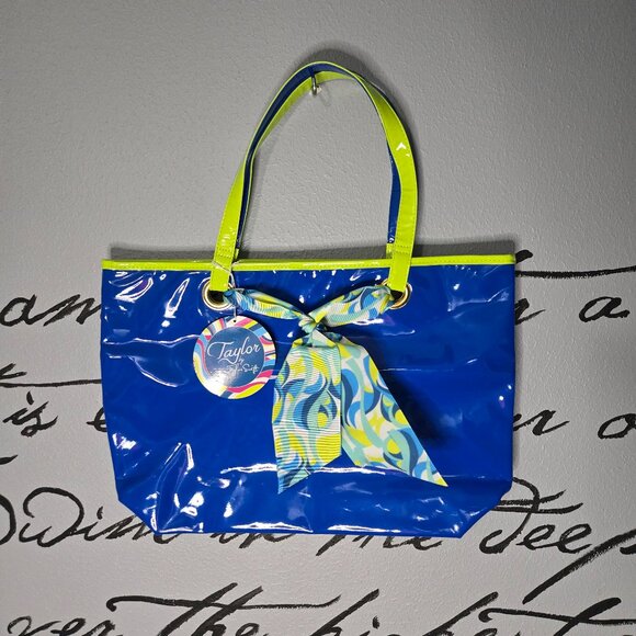 Taylor By Taylor Swift Blue Vinyl Ribbon Bow Accent Tote Bag NWT 2013 - Picture 1 of 4